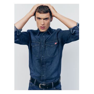 Camasa din denim cu buzunare pe piept