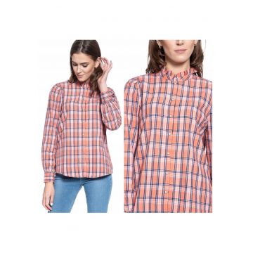 Camasa Din Material -  Emma Lurex Check - Croiala Regulara - Capse - 100% Bumbac - Fara Informatii Despre Culoarea Producatorului - Roz