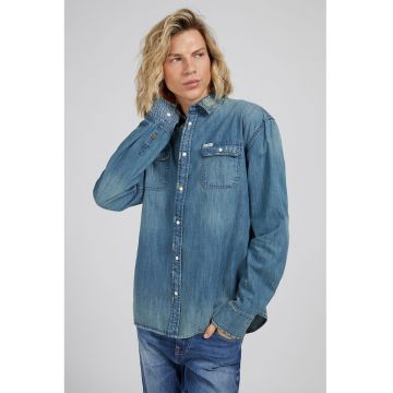 Camasa regular fit din denim cu buzunare aplicate