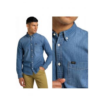 Camasa Barbati -  Button Down - Regular Fit - Cu Nasturi - 1 Buzunar - 100% Bumbac - Confortabila - Eleganta - Ideala Pentru Zi Cu Zi Si La Birou - Marimea 5XL - Albastru