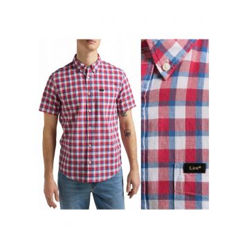 Camasa Barbati -  Button Down Ss - M INTL - Rosu - Croi Regular Fit - Inchidere Nasturi - Compozitie Material 100% Bumbac - Numar Buzunare 1