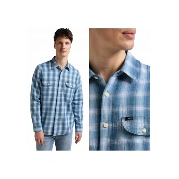 Camasa Barbati -  Camasa De Lucru - 5XL INTL - Albastru - Croi Regular Fit - Inchidere Nasturi - Compozitie Material 100% Bumbac - Numar De Buzunare 2