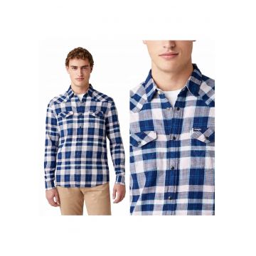 Camasa Barbati -  Camasa Western Cu Maneca Lunga - M INTL - Roz - Croi Regular Fit - Inchidere Nasturi - Compozitie Material 100% Bumbac - Model Dominant Carouri