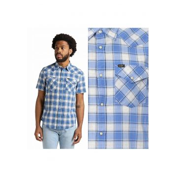 Camasa Barbati -  Camasa Western Scurta - M INTL - Albastru - Croi Slim Fit - Inchidere Nasturi - Compozitie Material 100% Bumbac - Numar Buzunare 2