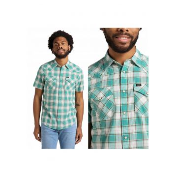 Camasa Barbati -  Camasa Western Scurta - S INTL - Verde - Croi Regular Fit - Inchidere Nasturi - Compozitie Material 100% Bumbac - Numar Buzunare 2