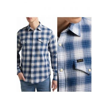 Camasa Barbati -  Clean Regular Western - S INTL - Albastru - Croi Regular Fit - Inchidere Capse - Compozitie Material 100% Bumbac - Numar Buzunare 2