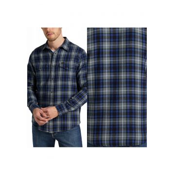 Camasa Barbati -  Clean Western - Regular Fit - Cu Nasturi - 2 Buzunare - 100% Bumbac - In Carouri - Confortabila - Eleganta - Stilata - Ideala Pentru Zi Cu Zi Si La Birou - Marimea 5XL - Albastru