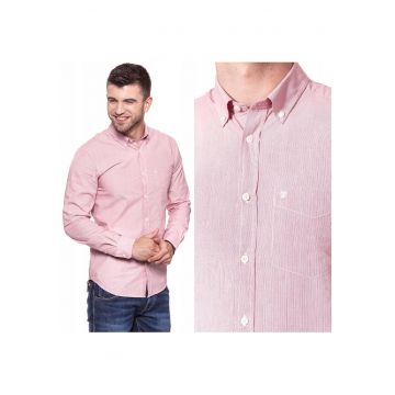Camasa Barbati -  Model 1PKT BUTTON DOWN - Croiala Slim Fit - 100% Bumbac - Cu Nasturi - Buzunar La Piept - Stilata Si Comoda - Buna Pentru Birou Si Fiecare Zi - Marimea S - Roz