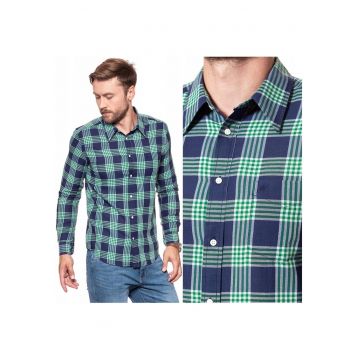 Camasa Barbati -  Model 1PKT SHIRT - Croiala Slim Fit - 100% Bumbac - Cu Nasturi - Buzunar La Piept - Comoda Si Moderna - Buna Pentru Tinute Zilnice Si Birou - Marimea S - Albastru