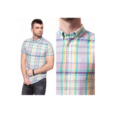 Camasa Barbati -  Model BUTTON DOWN - Croiala Slim Fit - 100% Bumbac - Cu Nasturi - Buzunar La Piept - Buna Pentru Serviciu Si Fiecare Zi - Comoda Si Stilata - Marimea S - Multicolor