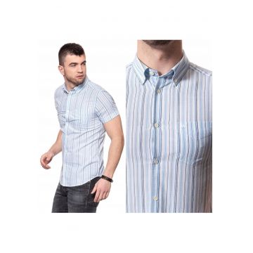 Camasa Barbati -  Model BUTTON-DOWN - Croiala Slim Fit - 100% Bumbac - Cu Nasturi - Buzunar La Piept - Buna Pentru Serviciu Si Tinute Zilnice - S - Alb