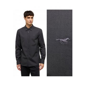 Camasa Barbati -  Model CANTON - Stil Elegant - Croiala Clasica Regular Fit - 100% Bumbac - Cu Nasturi - Buna Pentru Serviciu Si Ocazii Speciale - Marimea S - Negru
