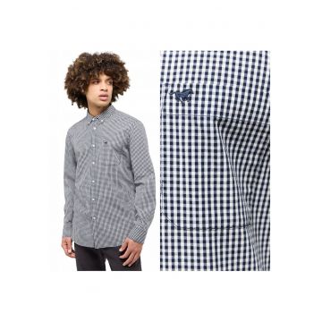 Camasa Barbati -  Model Chester Gingham - Croiala Regular Fit - 100% Bumbac - Cu Nasturi - Cu Buzunar La Piept - Carouri Clasice - Buna Pentru Serviciu Si Fiecare Zi - M - Alb/Albastru