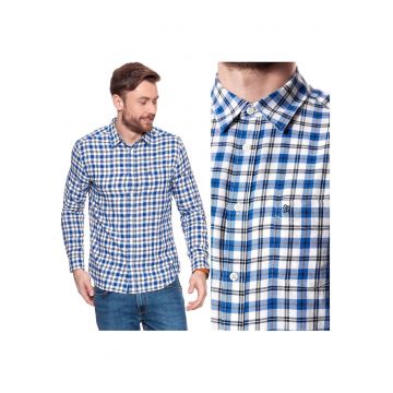 Camasa Barbati -  Model L/S 1PKT SHIRT - 100% Bumbac - Respirabila - Cu Guler Clasic - Cu Nasturi - Croiala Confortabila Regular Fit - Cu Buzunar La Piept - Marimea S - Albastru/Alb