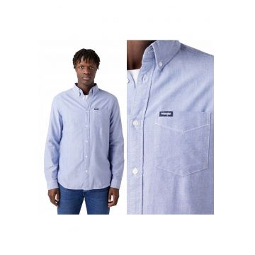 Camasa Barbati -  Model LS 1 PKT BUTTON DOWN - Croiala Clasica Regular Fit - 100% Bumbac - Cu Nasturi - Cu Buzunar La Piept - Buna Pentru Serviciu Si Fiecare Zi - Marimea S - Albastru