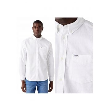 Camasa Barbati -  Model LS 1 PKT BUTTON DOWN SHIRT - Croiala Clasica Regular Fit - 100% Bumbac - Cu Nasturi - Buna Pentru Serviciu Si Fiecare Zi - Cu Buzunar La Piept - Marimea S - Alb