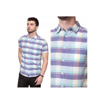 Camasa Barbati -  Model SS 1PKT SHIRT - Croiala Clasica Regular Fit - 100% Bumbac - Cu Nasturi - Model In Carouri - Fara Buzunare - Buna Pentru Vara Si Tinute Zilnice - Marimea S - Multicolor