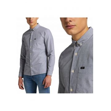 Camasa Barbati -  Slim Button Down - M INTL - Gri - Croi Slim Fit - Inchidere Butoni - Compozitie Material 100% Bumbac - Numar Buzunare 1