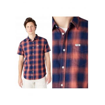 Camasa Barbati -  Ss 1 Pkt Shirt - Regular Fit - 1 Buzunar - Cu Nasturi - Confortabila - Respirabila - Ideala Pentru Zile Calde - 100% Bumbac - Marimea M - Albastru/Rosu