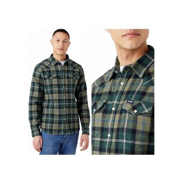 Camasa Barbati -  Western Shirt - Regular Fit - 2 Buzunare - Capse - Confortabila - 100% Bumbac - Design Clasic - Marimea 4XL - Verde