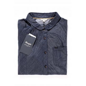 Camasa Dama -  Model 1PKT DENIM BLOUSE - Croiala Clasica Regular Fit - 100% Lyocell - Usoara Si Moale - Cu Nasturi - Buzunar La Piept - Buna Pentru Fiecare Zi Si Tinute Casual - Marimea XS - Albastru