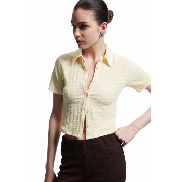 Camasa crop texturata - Galben pai