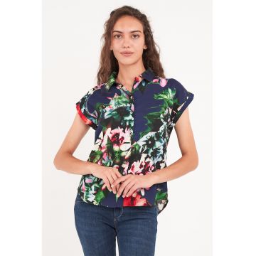 Camasa cu model floral si maneci scurte