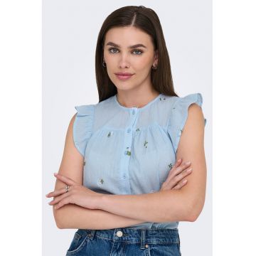 Camasa cu model floral si volane - fara maneci