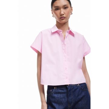 Camasa de bumbac cu maneci scurte - Fucsia -
