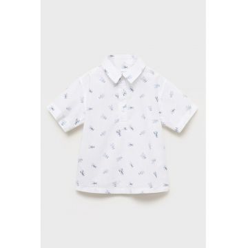 Camasa de bumbac cu maneci scurte si model - Alb/Albastru azur