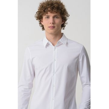 Camasa din amestec de bumbac cu model uni si guler ascutit