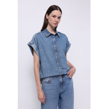 Camasa din denim cu maneci cazute