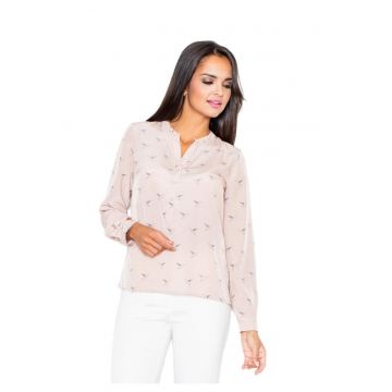 Camasa eleganta  M254 fara guler - motiv animale - roz - poliester