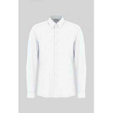 Cămașă mulată pe corp cu manecă lungă - Alb