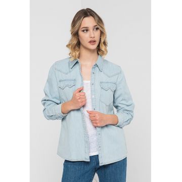 Camasa din denim cu buzunare pe piept