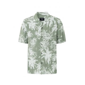 Camasa supradimensionata cu maneca scurta si imprimeu floral - Verde