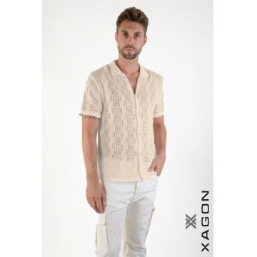 Camasa regular fit cu perforatii cu inchidere prin nasturi - Bej