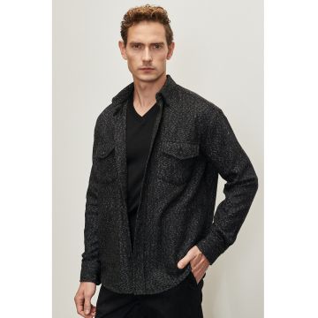 Camasa cu guler ascutit - Negru/Alb murdar