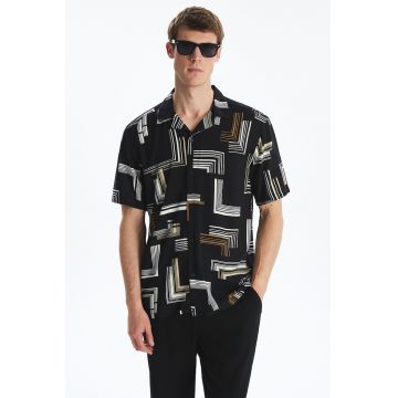 Camasa cu model si maneci scurte Vision - Negru/Galben pal/Alb optic