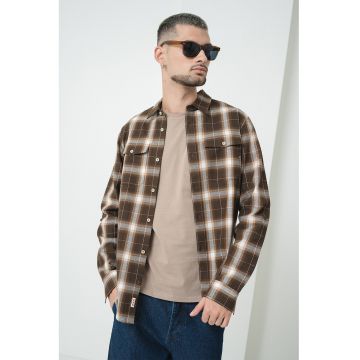 Camasa din bumbac cu buzunare si model in carouri