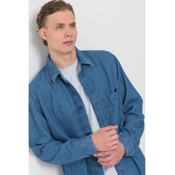 Camasa din denim cu buzunar pe piept