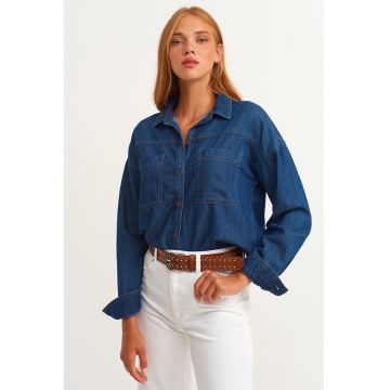 Camasa din denim cu mansete cu nasturi