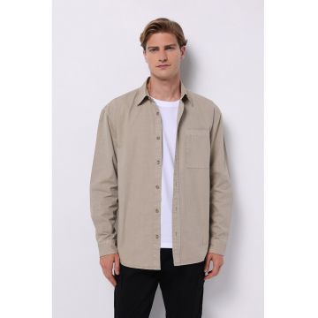 Camasa relaxed fit cu buzunar pe piept - Grej