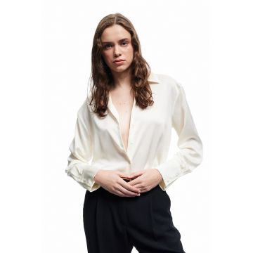 Camasa uni cu maneci lungi - Alb fildes