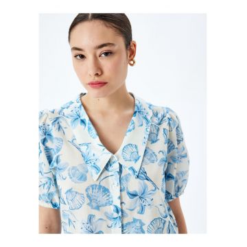 Camasa crop de bumbac cu model tropical