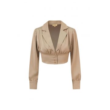Camasa crop de matase - Bej