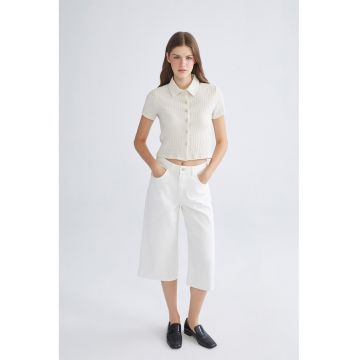 Camasa crop texturat cu maneci scurte
