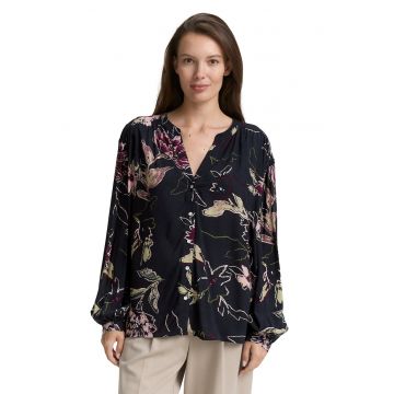 Camasa cu maneci lejere si model floral - Bej - Roz - Bleumarin -