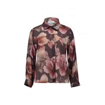 Camasa cu model floral si guler ascutit