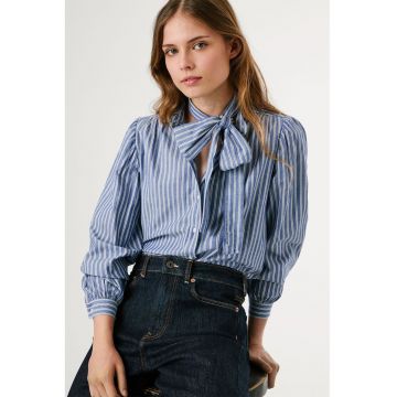 Camasa cu model in dungi si guler cu funda din panglici